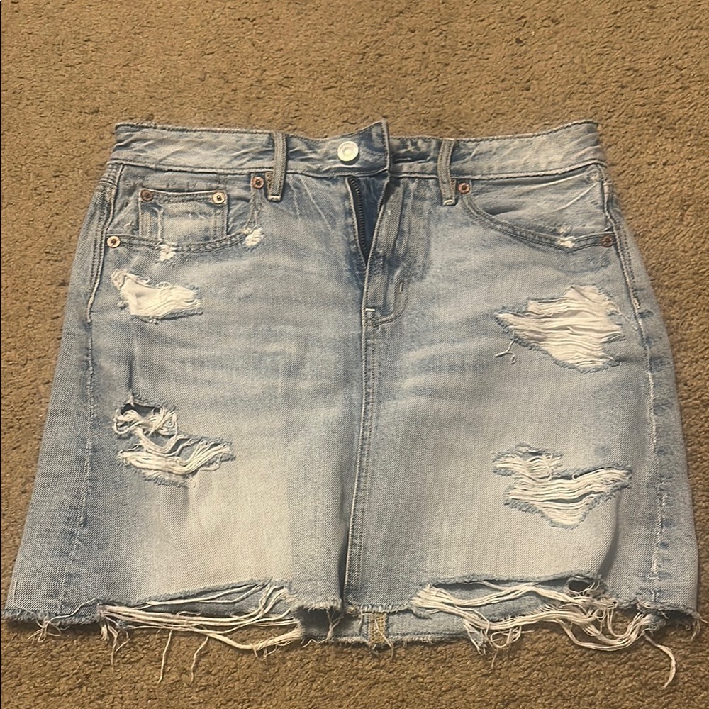Distressed Denim Skirt